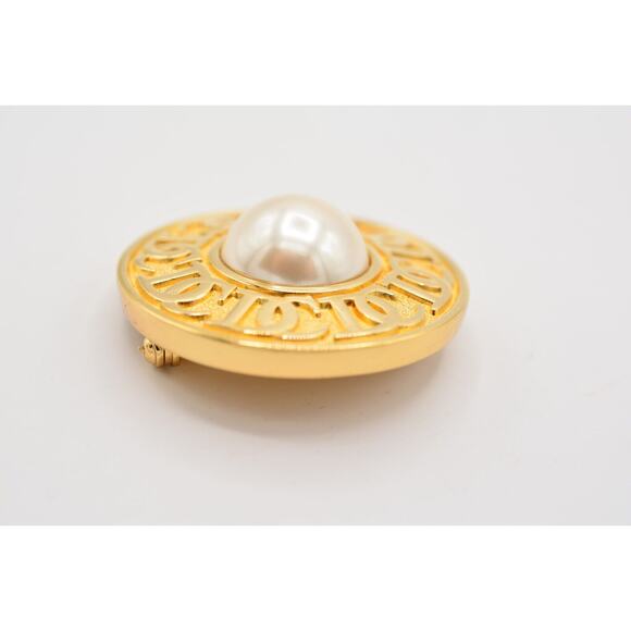 Christian Dior Vintage Logo Pin Brooch Pearl CD Monogram Gold Signed 1980s BinJ - Picture 8 of 12